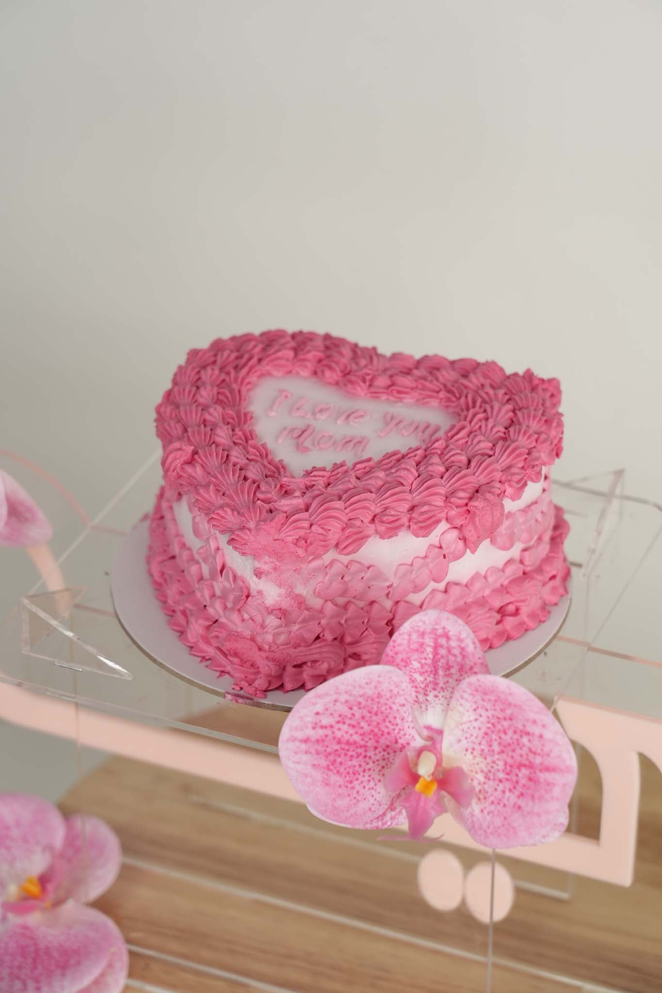 Mothers Day Heart Cake with Pink Orchids