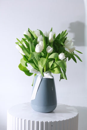 Classic White Tulip Arrangement in Cerulean Vase