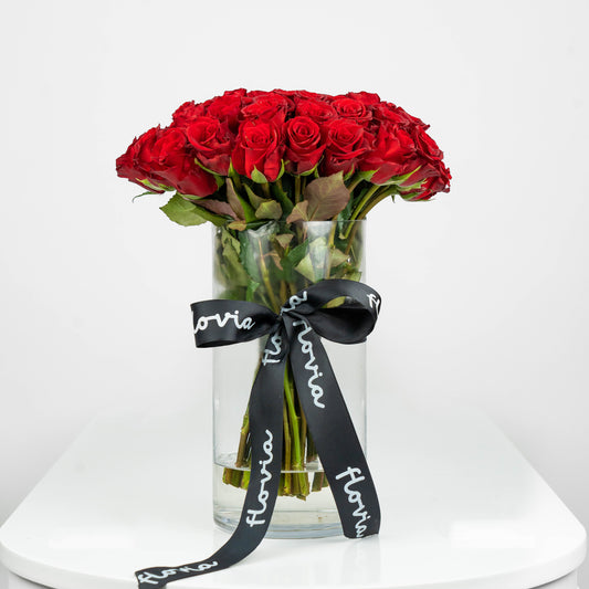 50 RED ROSES IN VASE