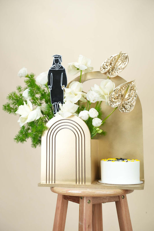 Golden Graduation Floral Cake Stand
