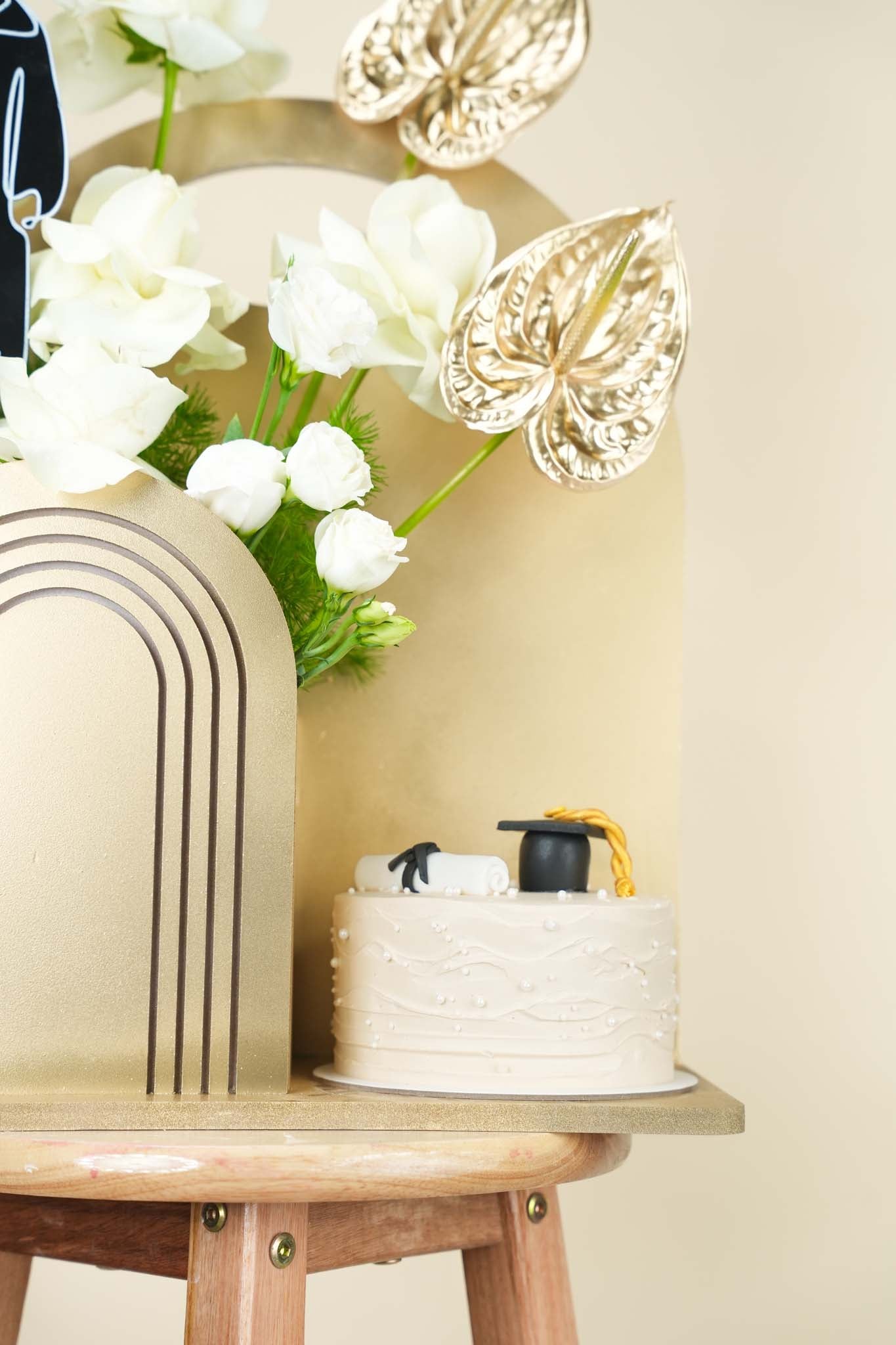 Golden Graduation Floral Cake Stand