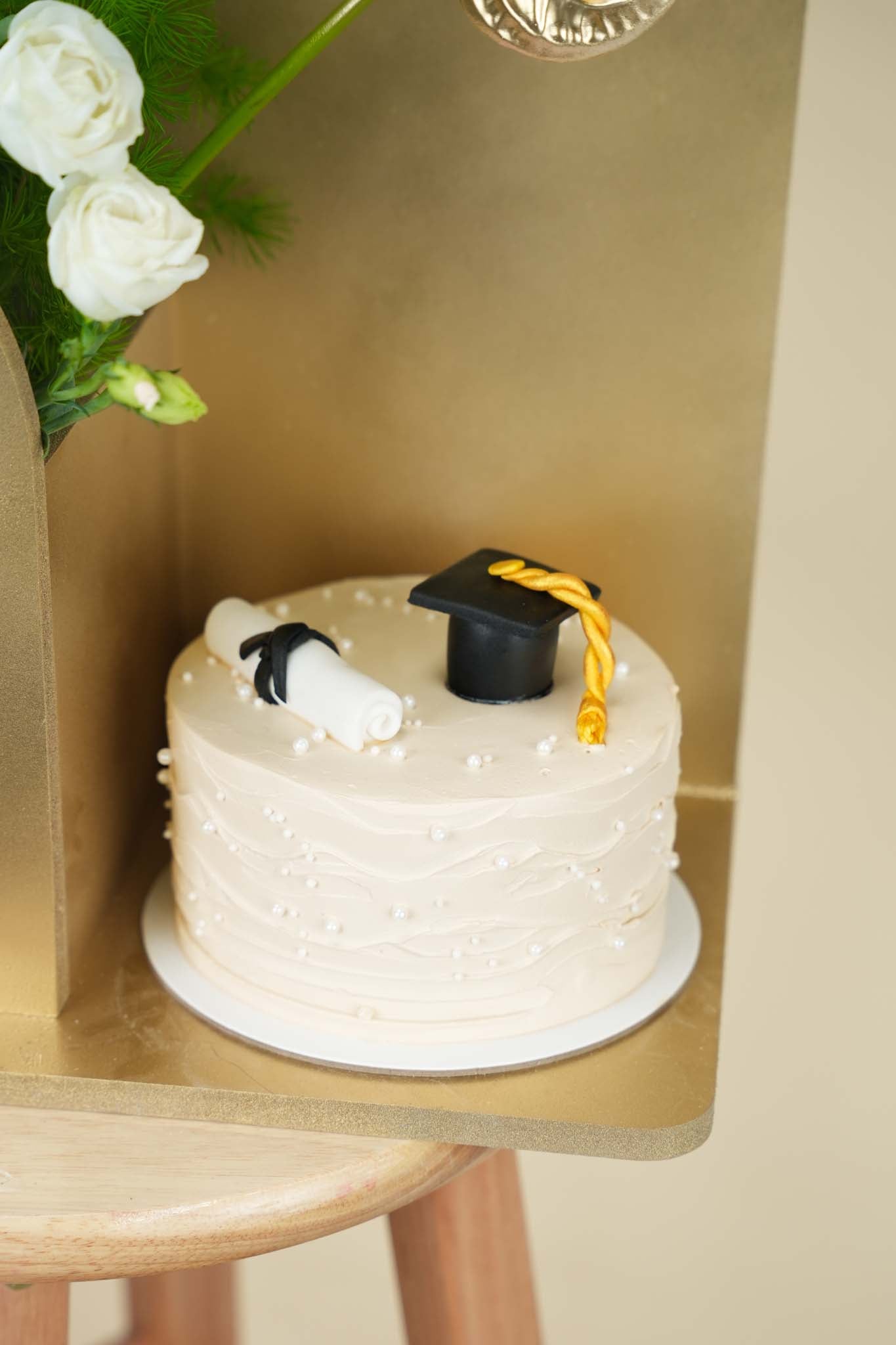 Golden Graduation Floral Cake Stand