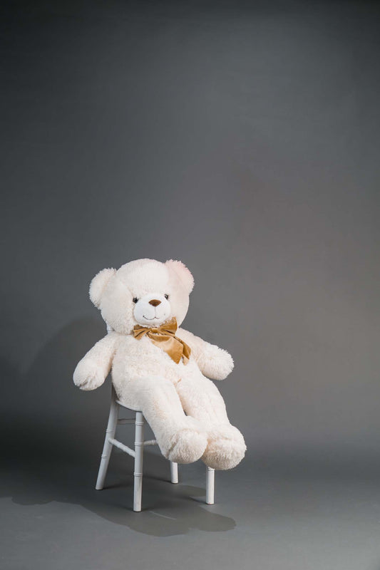 Soft White Teddy Bear with Satin Bow