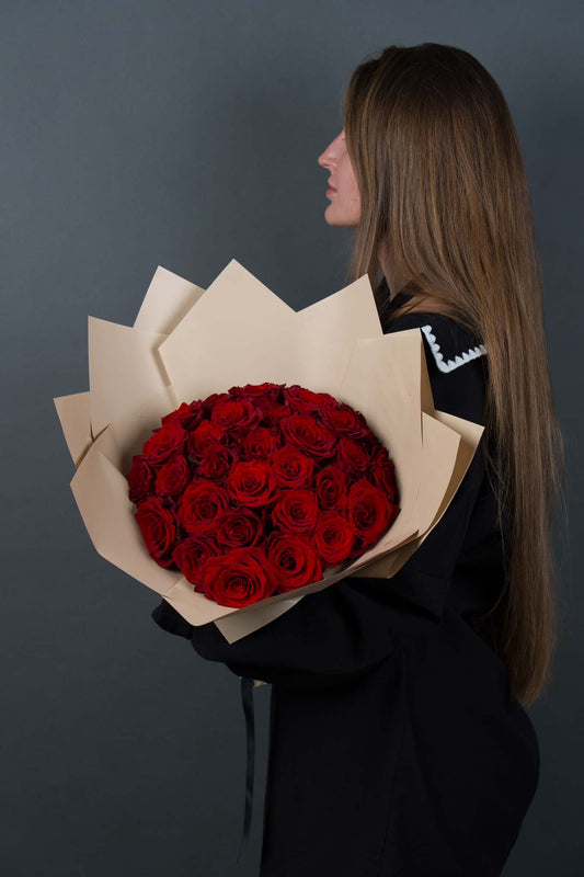 31 Red Roses White Wrap Bouquet