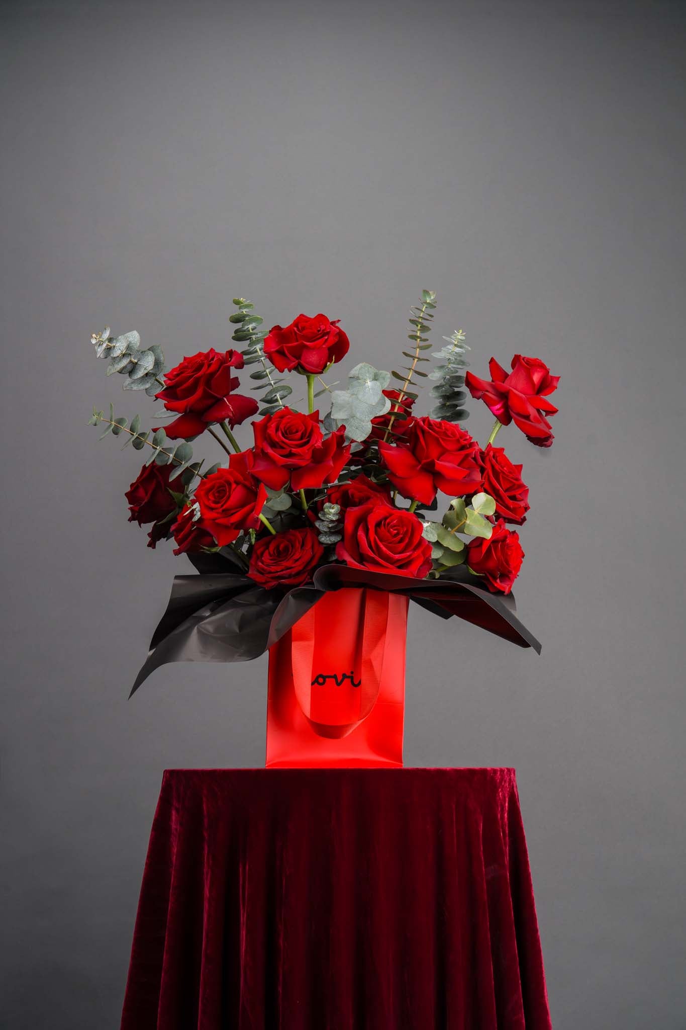 Luxury Scarlet Rose Bag Arrangement