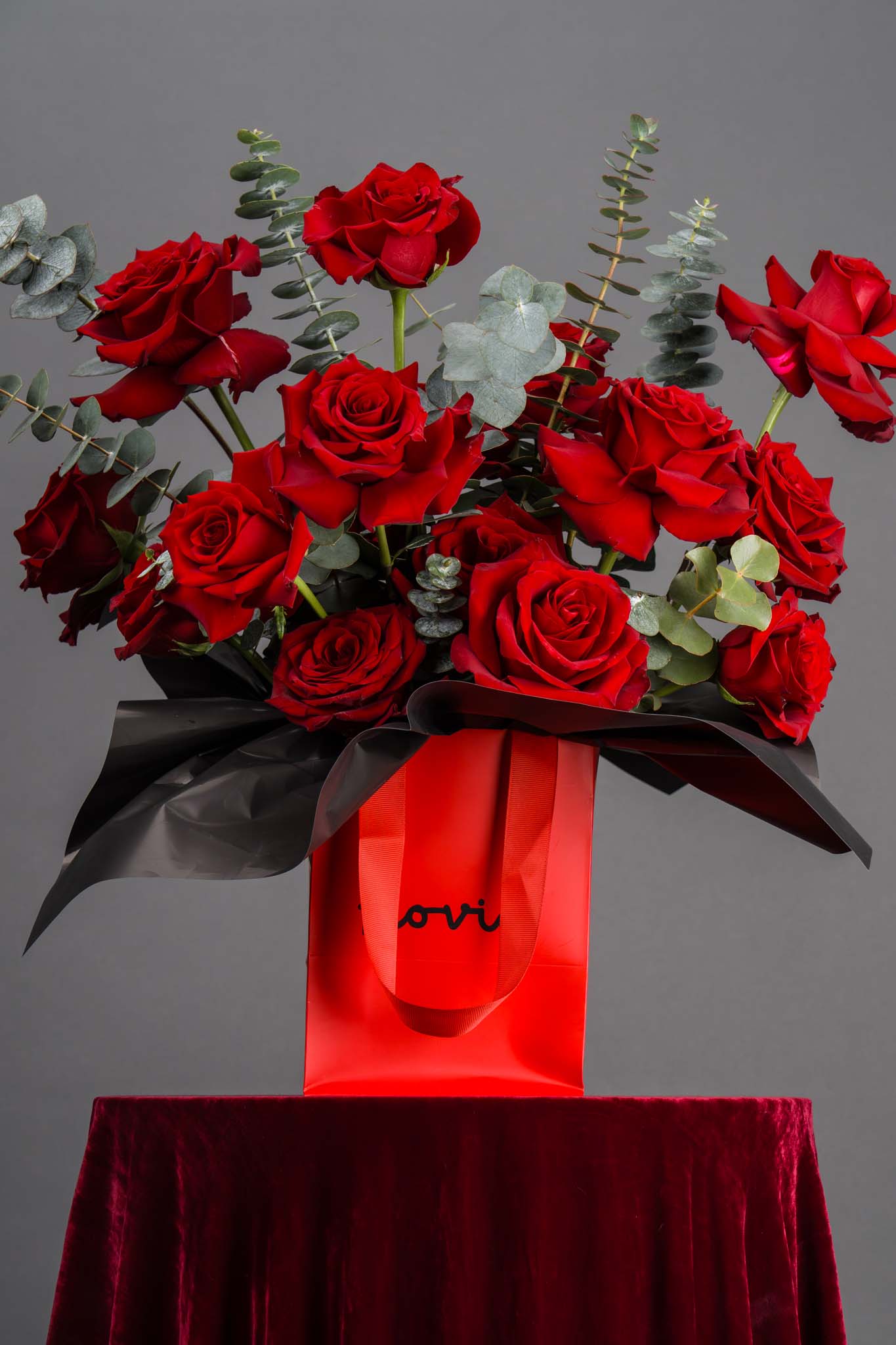 Luxury Scarlet Rose Bag Arrangement