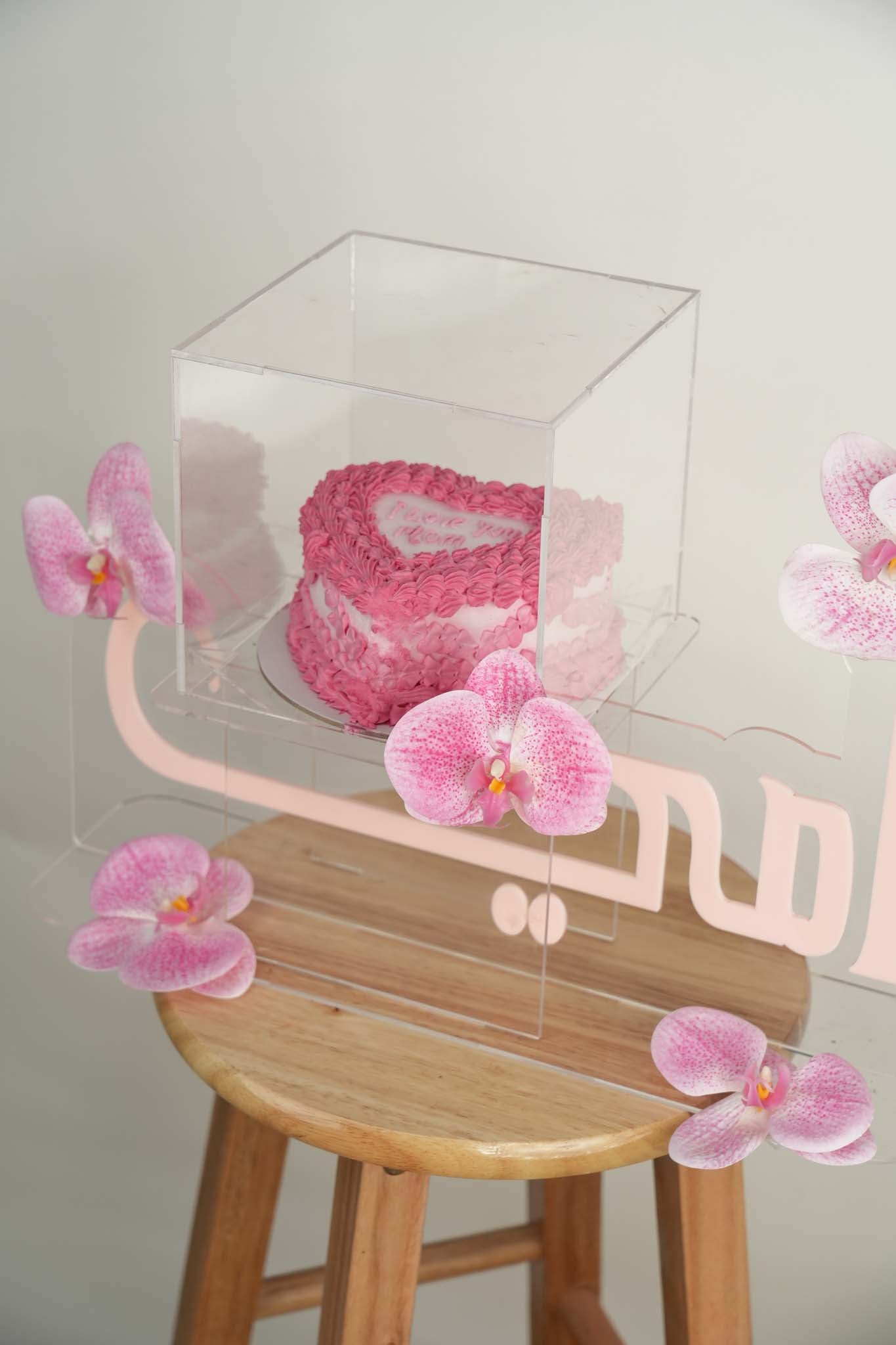 Mothers Day Heart Cake with Pink Orchids