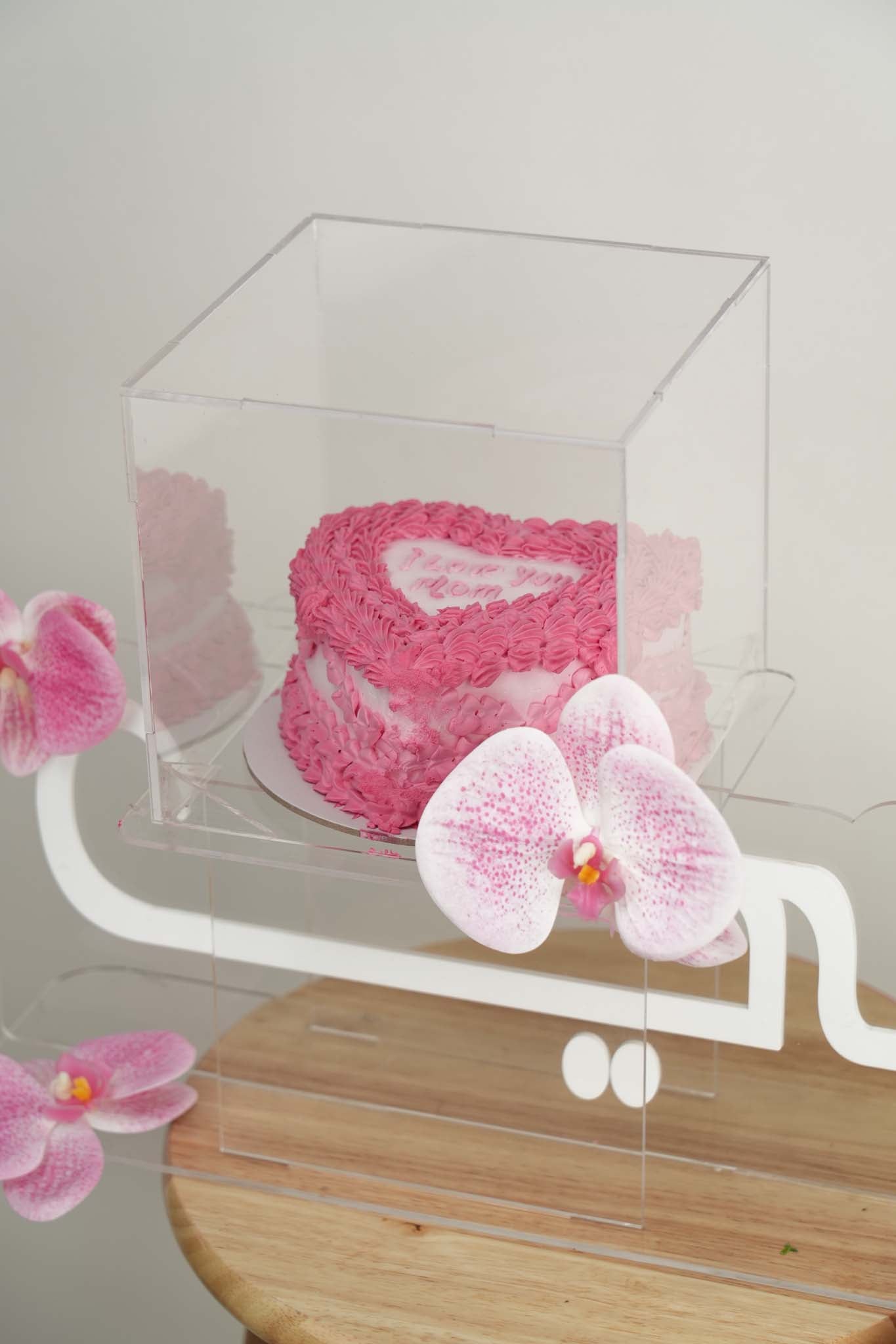 Mothers Day Pink Heart Cake with Orchid