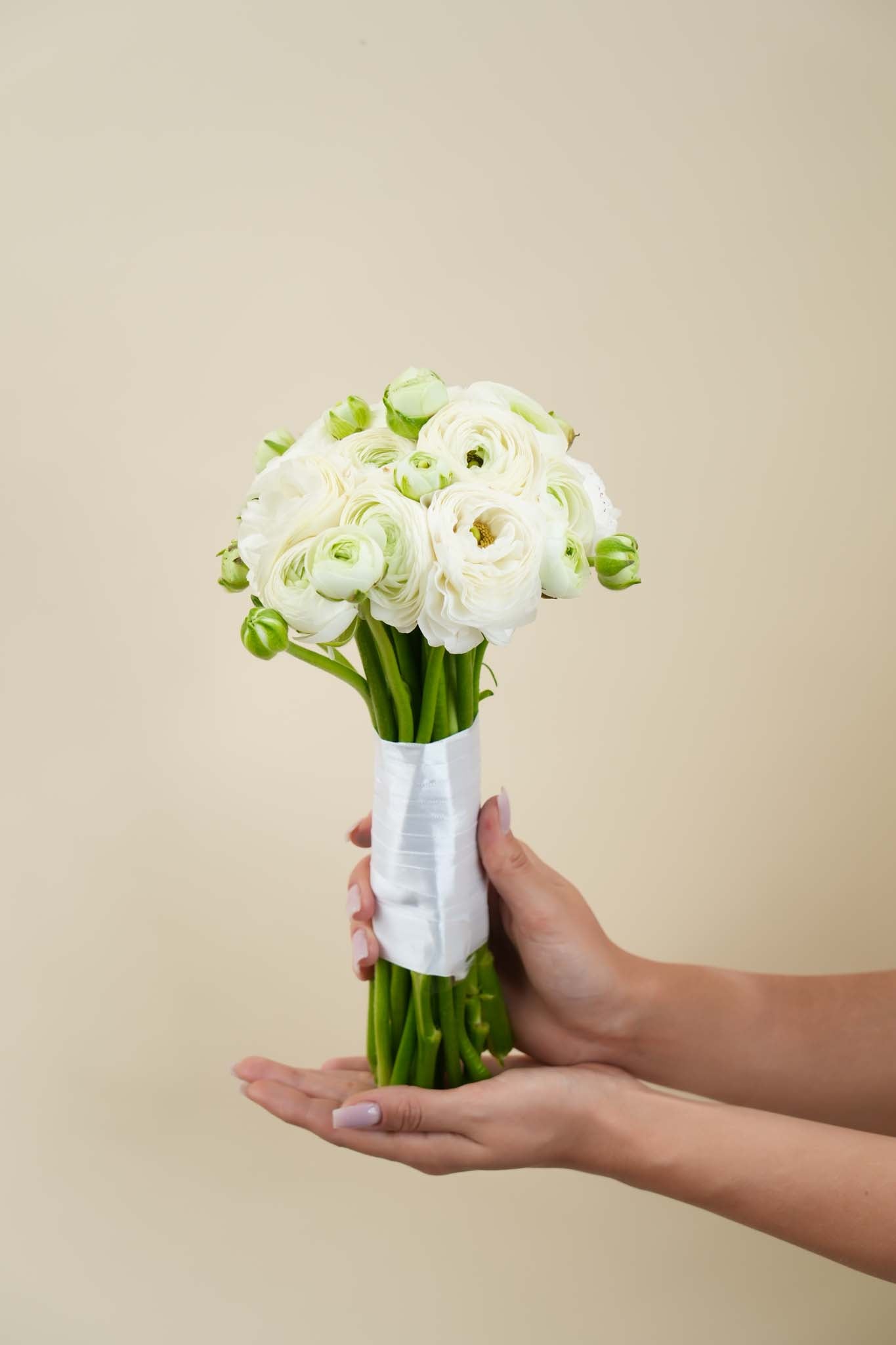 Pure White Ranunculus Wedding Bouquet