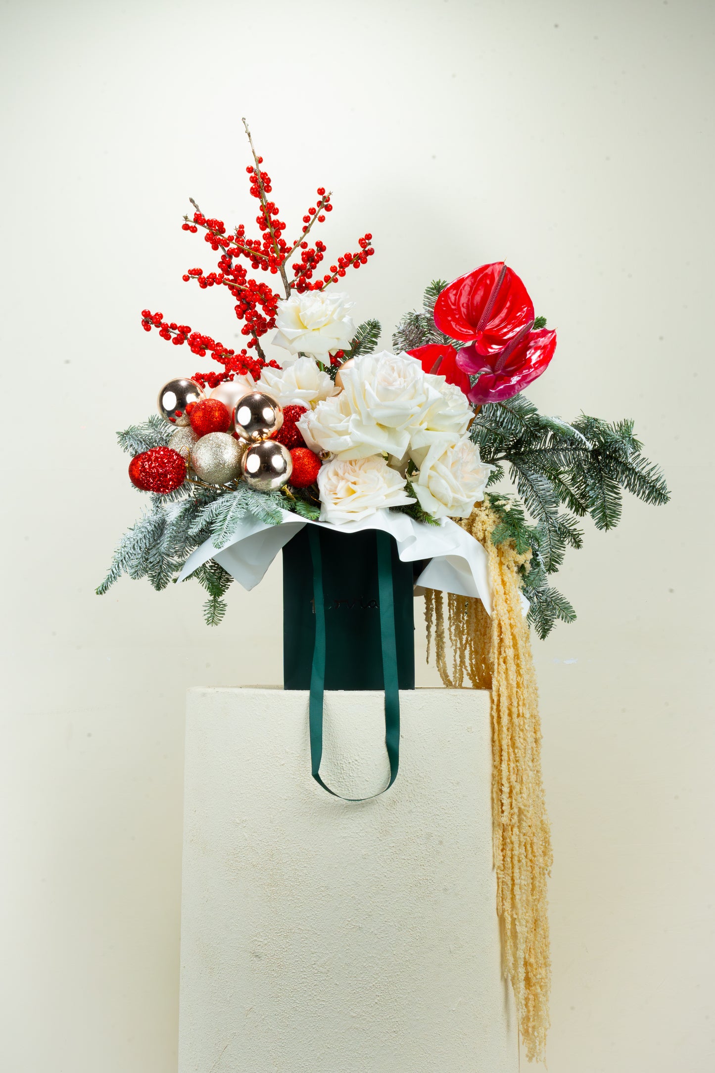 Golden Noel Christmas Floral Bag
