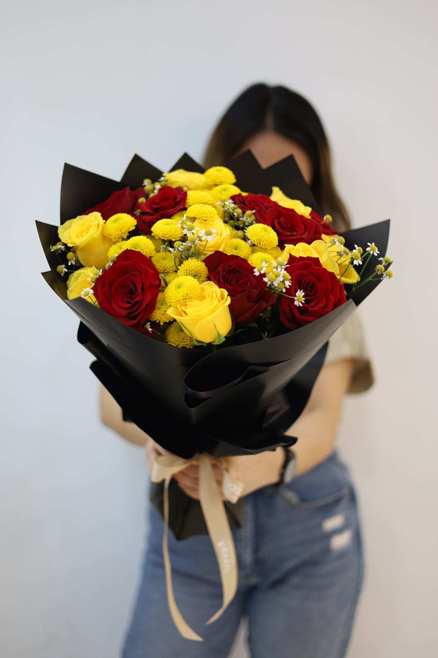 Red yellow rose bouquet; perfect match! 